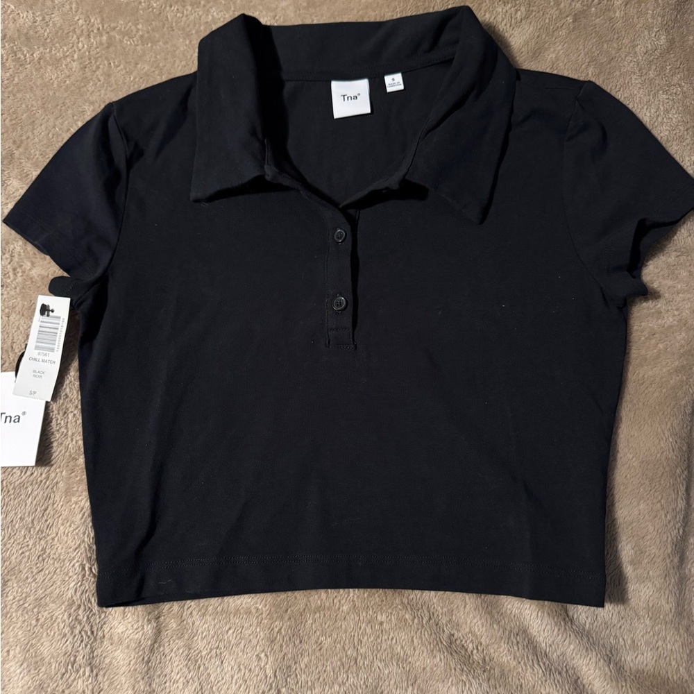 TNA Black Collared Crop Tee size small